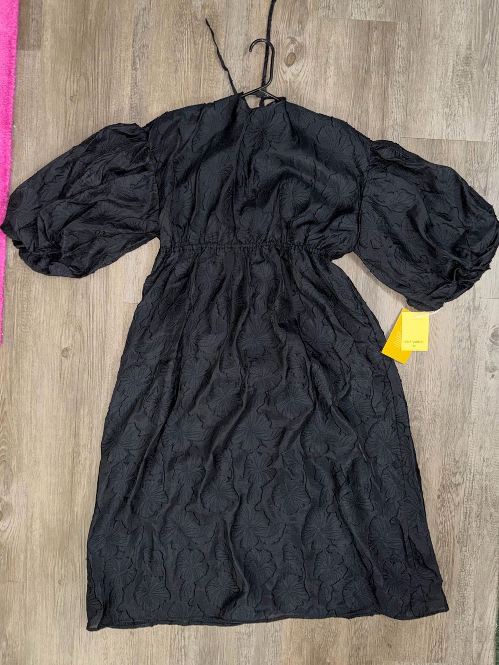 Kika Vargas X Target Black Floral Textured Midi Dress Scalloped Edge